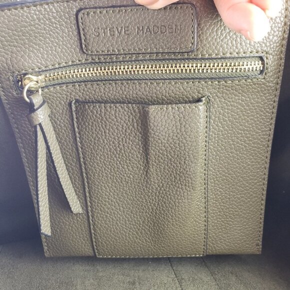 Steve Madden Womens Olive Green Large Tote Bag Tassel - Picture 2 of 7